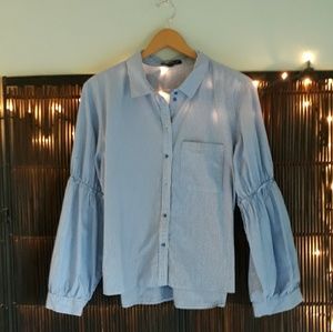 Velvet Hearts bell sleeve pinstripe button down